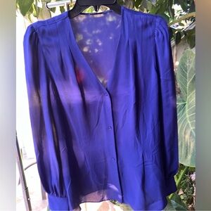 Elie tahari button down sheer long sleeve blouse